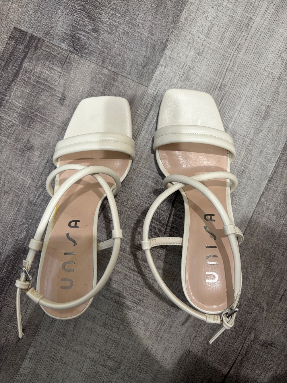 Unisa Cream Strappy Square-Toe Heeled Sandals
